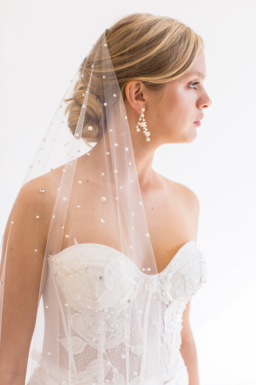 NOVALIE CHAPEL VEIL WITH CASCADING RAINDROP PEARLS & CRYSTALS
