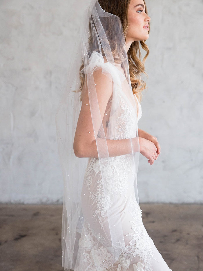 Scattered Pearl Two Layer 50 Long Wedding Veil