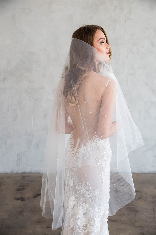 BLANCHE FINGERTIP VEIL WITH BLUSHER & SCATTERED PEARLS