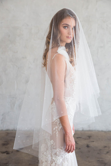 BLANCHE FINGERTIP VEIL WITH BLUSHER & SCATTERED PEARLS