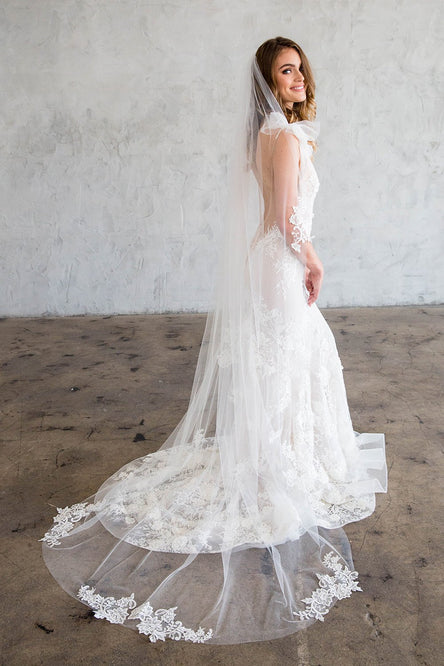 CADENCE CHAPEL VEIL - WITH SCATTERED LACE EDGE