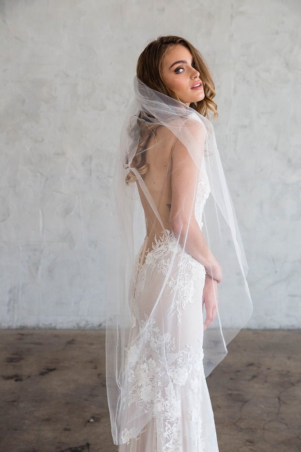 One Blushing Bride Crystal Trimmed Cathedral Length Wedding Veil Nude