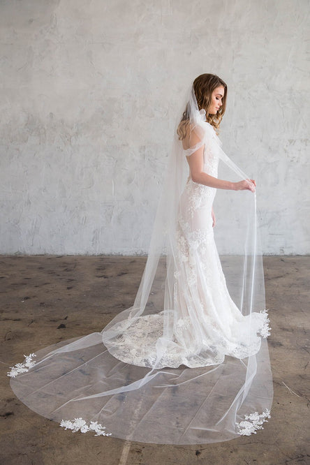 CLARICE CATHEDRAL VEIL - SCATTERED LACE EDGE
