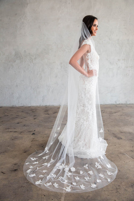 GENEVIA CHAPEL VEIL- SCATTERED LACE APPLIQUES