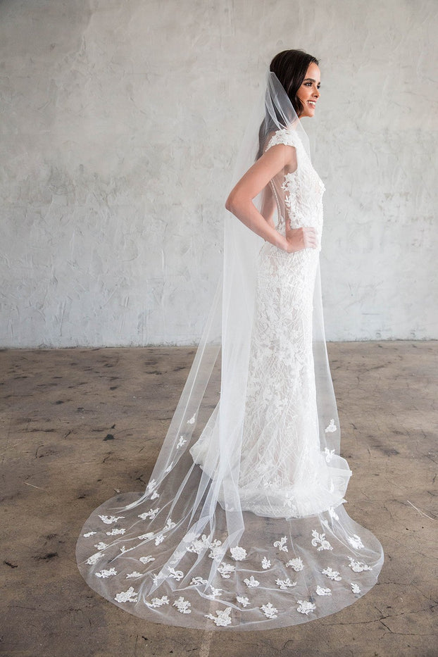 Marvine (Accessory - Veil) Marvine Shimmery Chapel-Length Alternative Lace  Bridal Veil