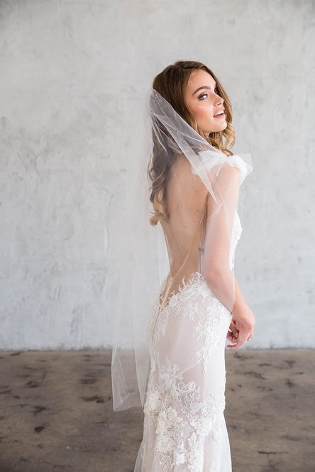 Knee Length Wedding Veil with Scattered Pearls and Crystals