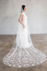 JULITA CATHEDRAL VEIL- SCATTERED LACE APPLIQUES