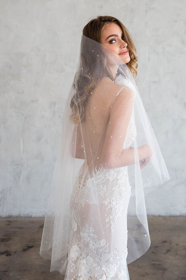 THEOLA FINGERTIP VEIL - SCATTERED CRYSTALS & PEARLS