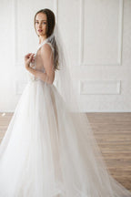 LUELLA CATHEDRAL VEIL - WITH CRYSTAL & PEARL EDGING